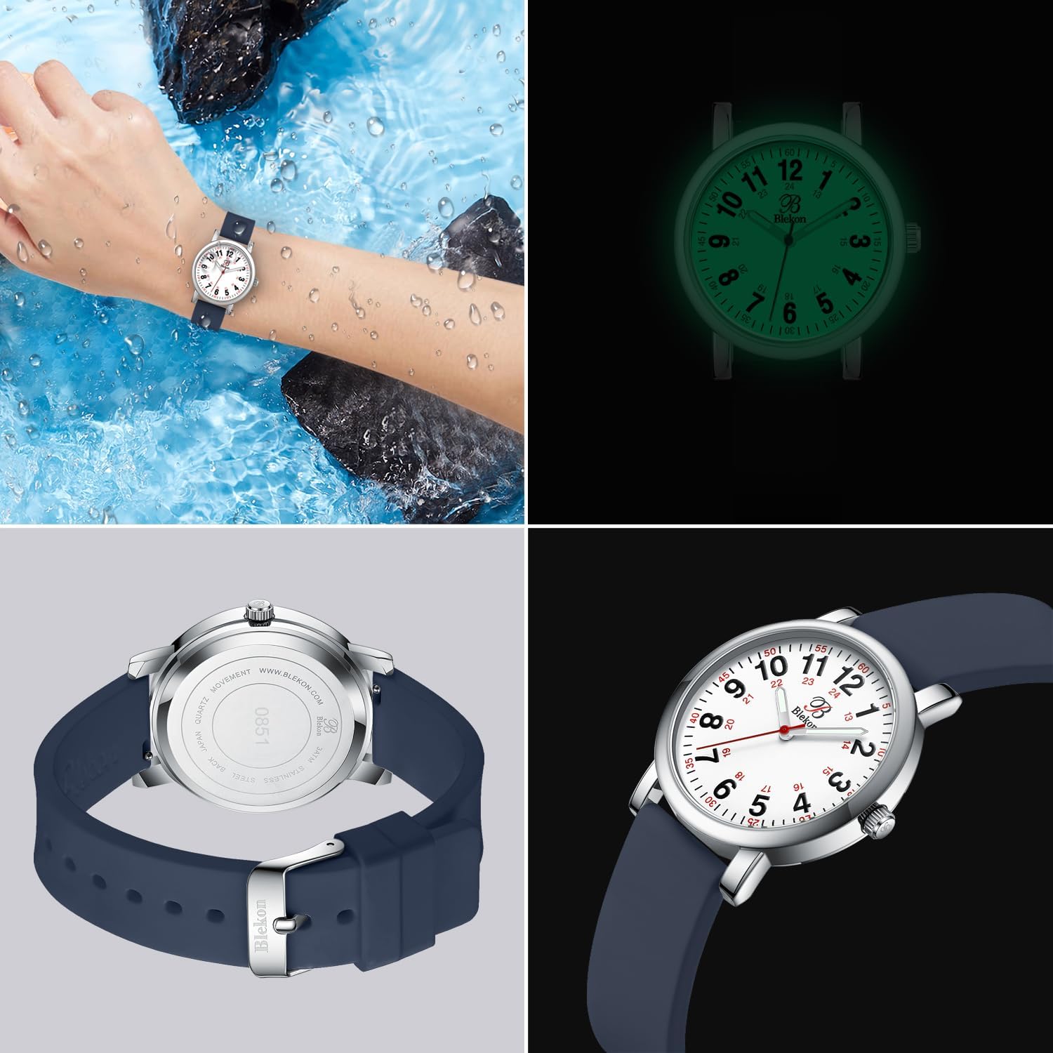 Blekon Original Petite Nurse Watch for Medical Professionals and Students - Various Scrub Colors - Small Easy Read Dial, Military Time with Second Hand, Silicone Band, 3 ATM Water Resistant
