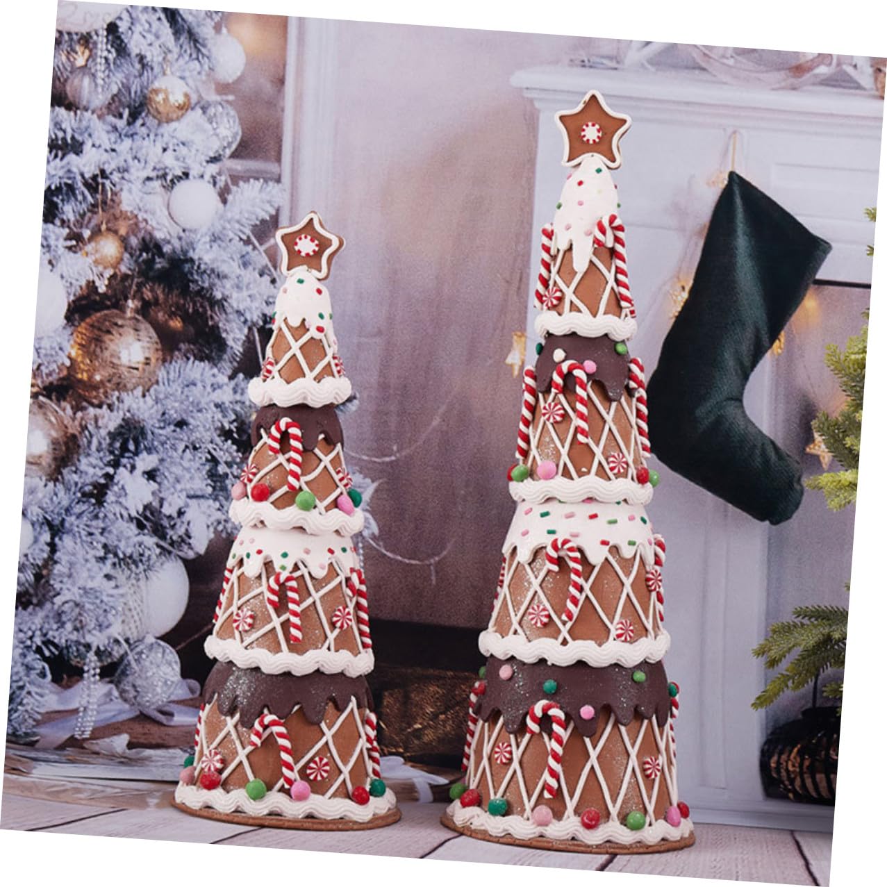 Árbol de Navidad Pequeño de Arcilla Blanda Dulces Decorativos Adorno Navideño para Mesa Decoración de Fiesta Navideña Accesorio Ligero para Hogar Oficina y Restaurante