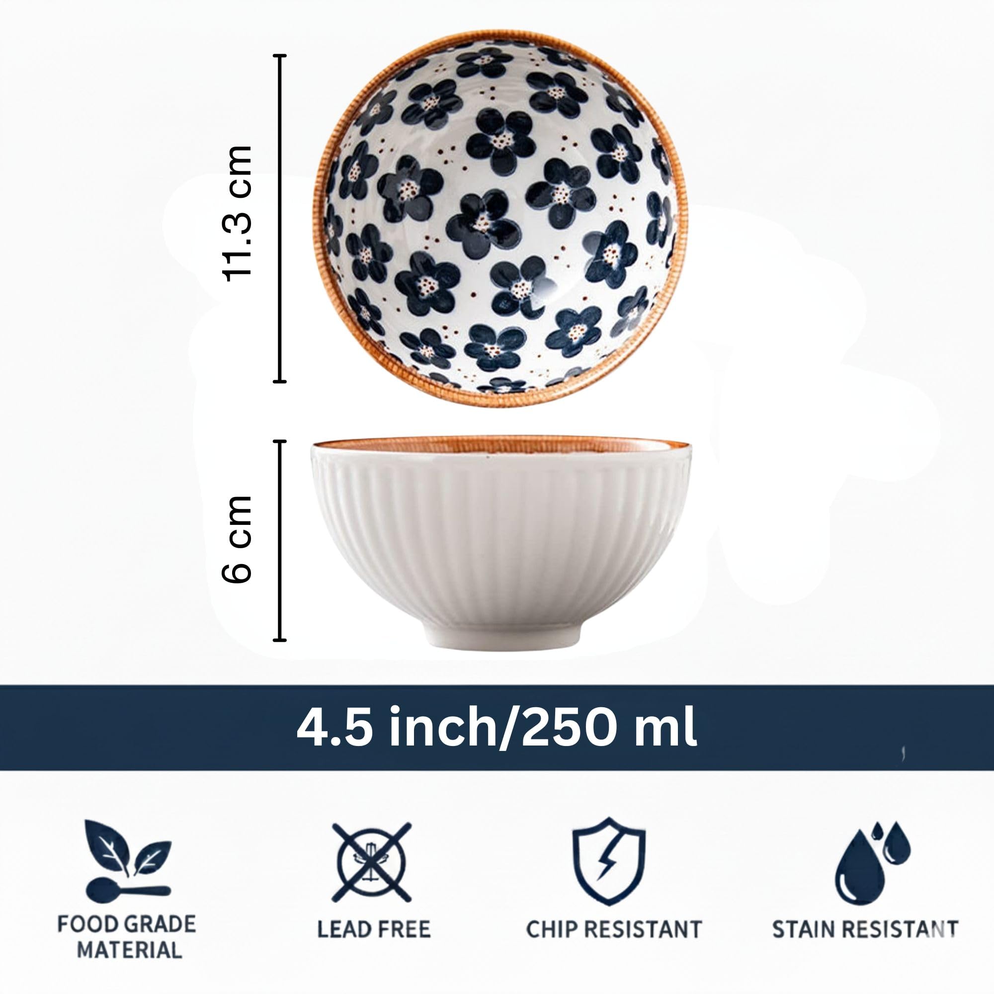 YANCI® Ceramic Japanese Style Rice Bowls with Gift Box Set, Microwave & Dishwasher Safe, BPA & Lead-Free Assorted Dinner Serving Bowls for Cereal, Soup, Dessert, Snacks, Rice, Fruit, Salad, Set of 6 1
