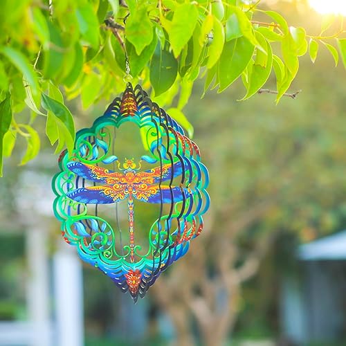 Miniatura 2 de Molinillos de viento de libélula de libélula regalos para mujereshombres de 12 pulgadas, acero inoxidable 3D colgante, colector de viento de metal,