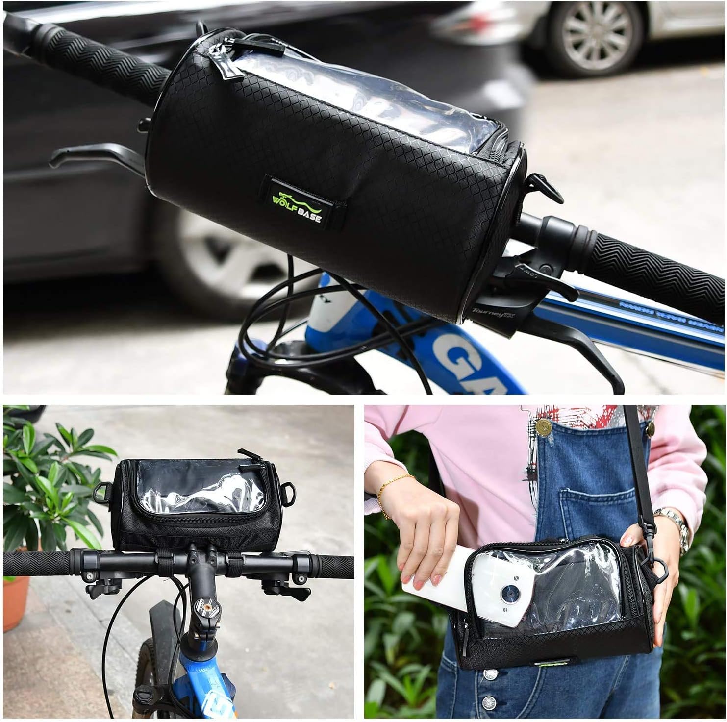 Bike Handlebar Bag, Waterproof Phone Cycling Mount Front Bags, Bicycle Storage Bag with Removable Shoulder Strap, 6 inch Transparent Pouch, Best Gift : Sports & Outdoors