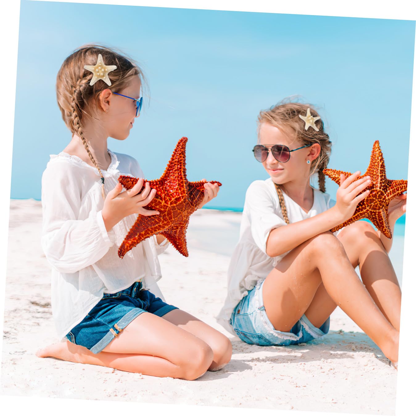 TOYANDONA 2pcs Sea Star Hair Clips - Natural Mermaid Barrettes Sea Star Hair Pins Cute Headwear for Women Girls, Random Size And Color
