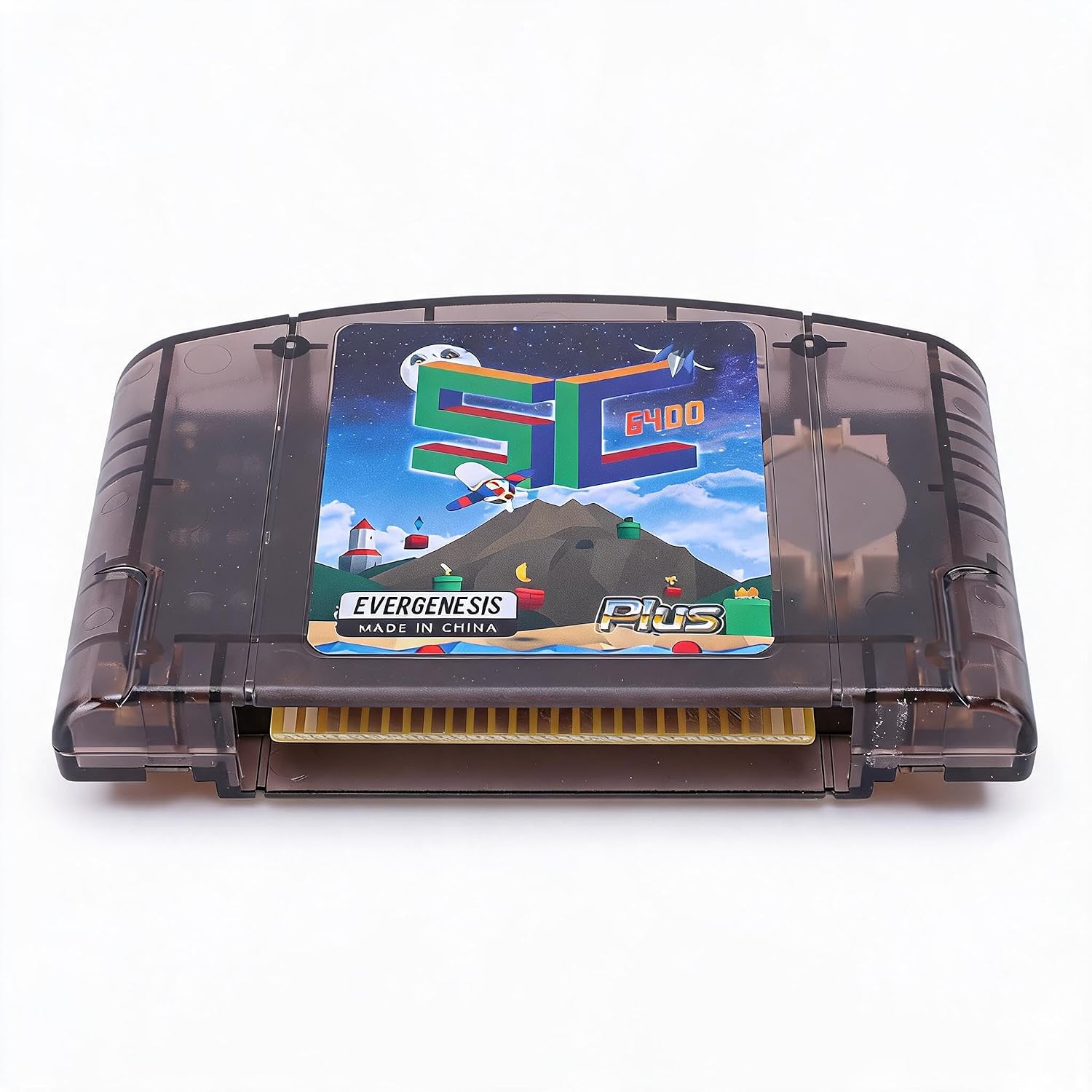 Pomya N64 Retro Game Cartridge, Fast Reading Open Source Flash Cart with 16GB Memory, 64DD Game Support, USB C, Automatic Save Backup for N64 Console (Black Transparent)