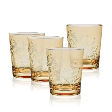 Fitz and Floyd Wildflower Set of 4 Double Old Fashioned Rocks Whiskey Glass, 12 Ounce, Gold