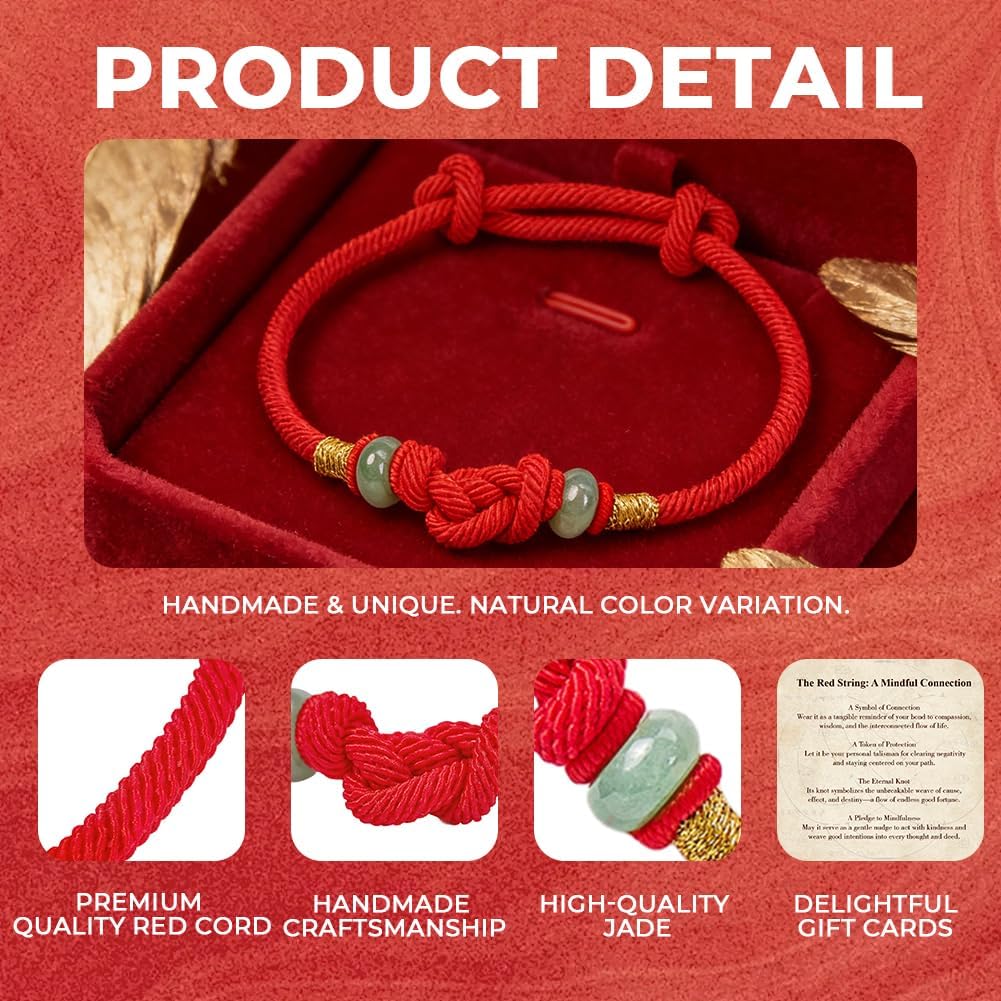 Red String Bracelet with Jade Beads for Women Men Teen, Adjustable Good Luck Kabbalah Red String Bracelet, Red Nylon Cord Bracelet for Protection, Lucky Red Thread Bracelet for Kids, Spiritual Gift for Men & Women, Includes Gift Box