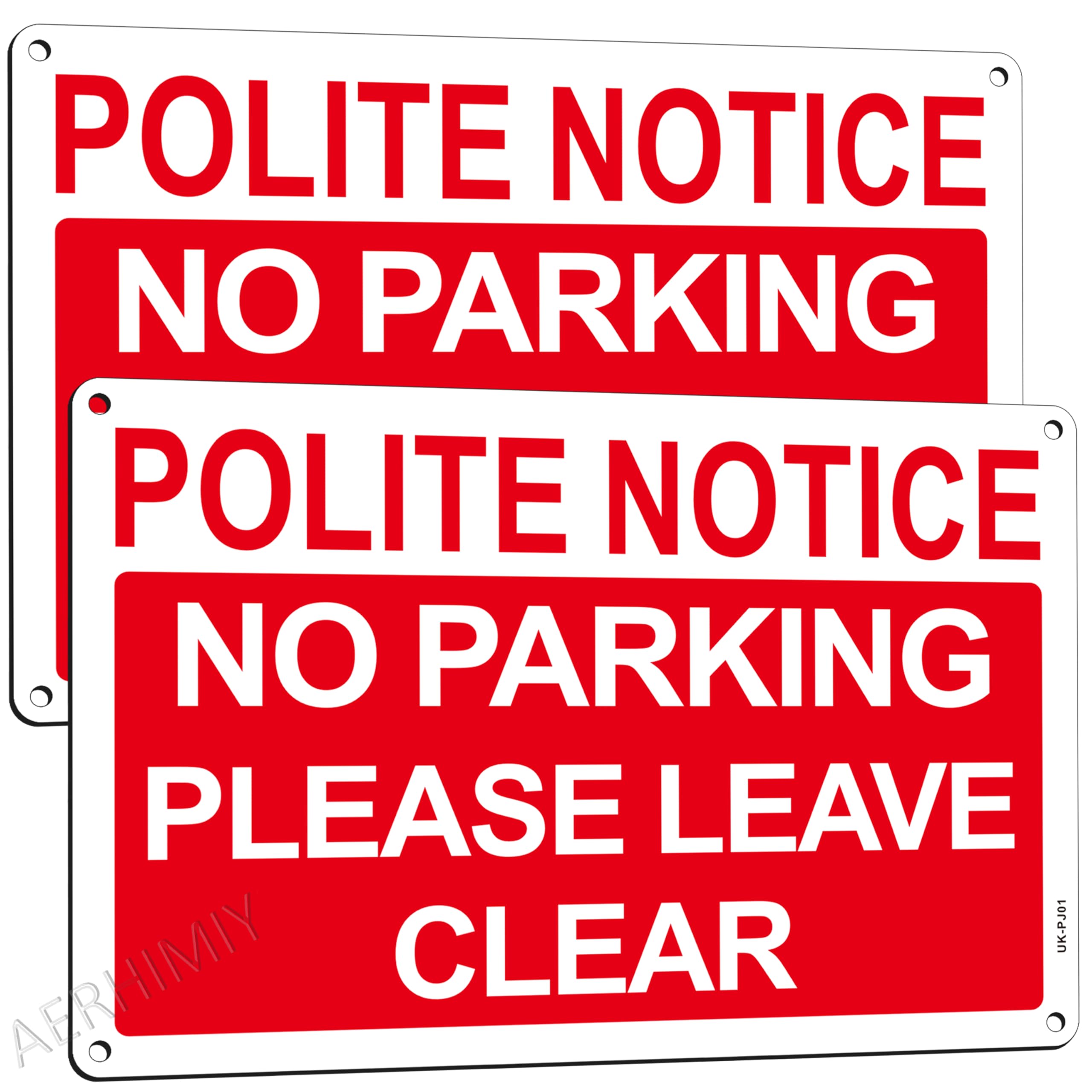 2 × Polite Notice No Parking Sign Metal 300 × 200mm(A4), Please Leave Clear Sign Aluminum Reflective, With 4 Drilled Holes