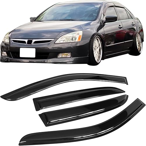 Miniatura 2 de IKON MOTORSPORTS, Visera de ventana compatible con Honda Accord 2003-2007, estilo delgado, acrílico, teñido de humo y semitransparente, 4 unidades,