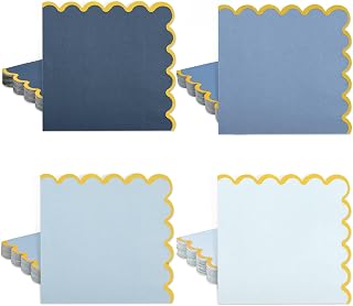 100Pcs Dusty Blue Gold Foil Scalloped Paper Napkins 6.5in