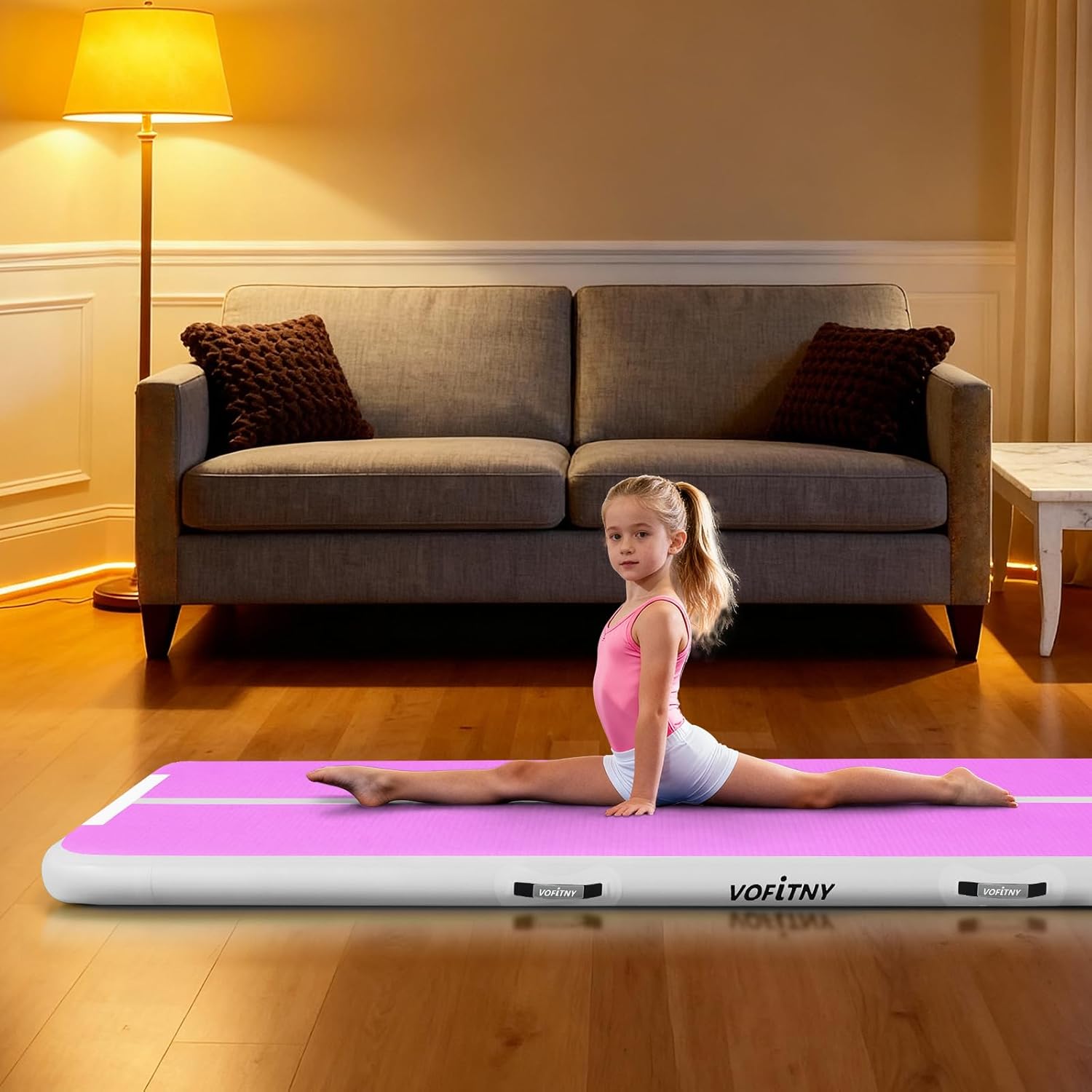 vofitny all purpose gymnastics mat 6.6/10/13/16/20 ft sturdy inflatable tumble track for home/gym cyan/hotpink 13ft*3.3ft*4inches(4m*1m*0.1m)