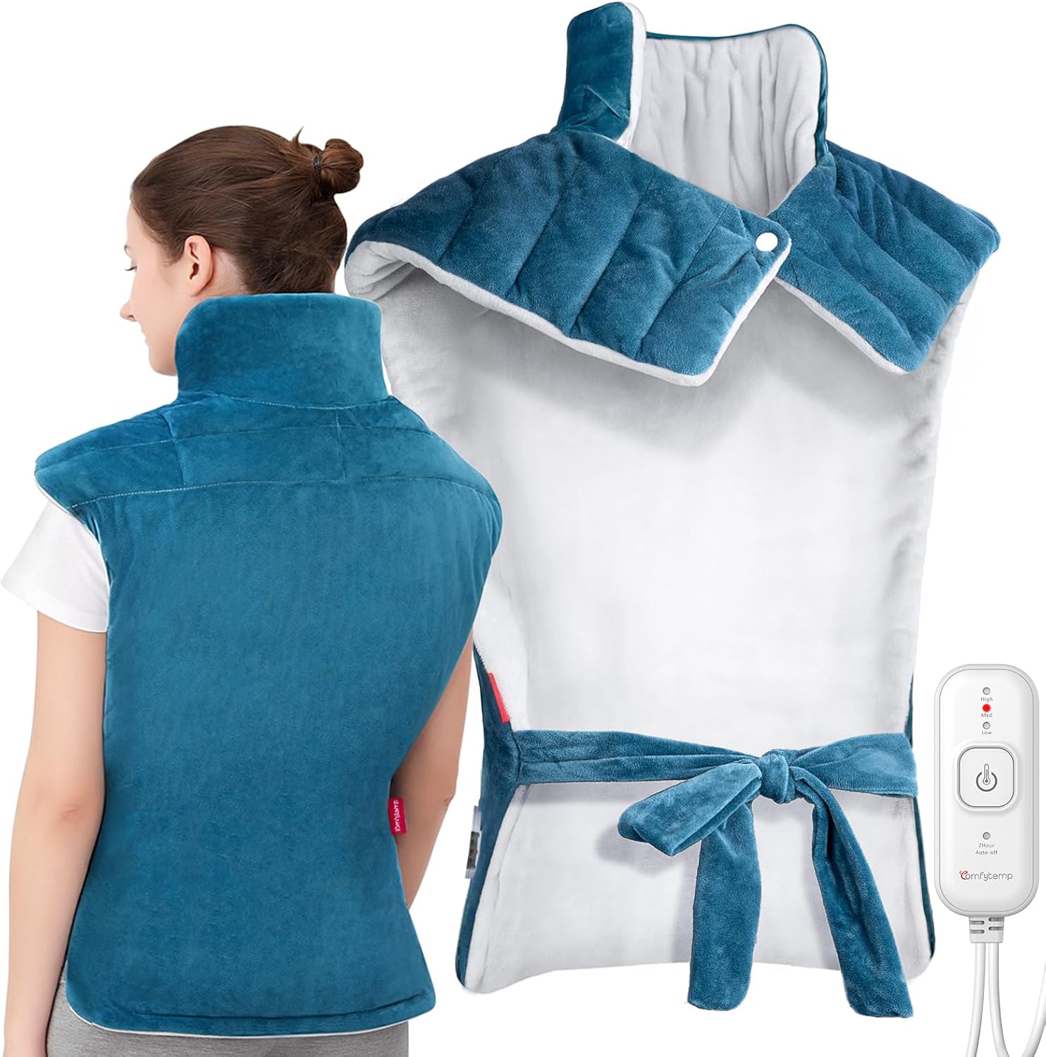 Comfytemp Heating Pad for Back Neck Shoulders, Weighted Electric Heating Pad for Full Back Relaxtion, Extra Large Heat Wrap, Wearable Heated Pad for Women Men Mom Dad Elderly with Auto-Off, 22"x33"