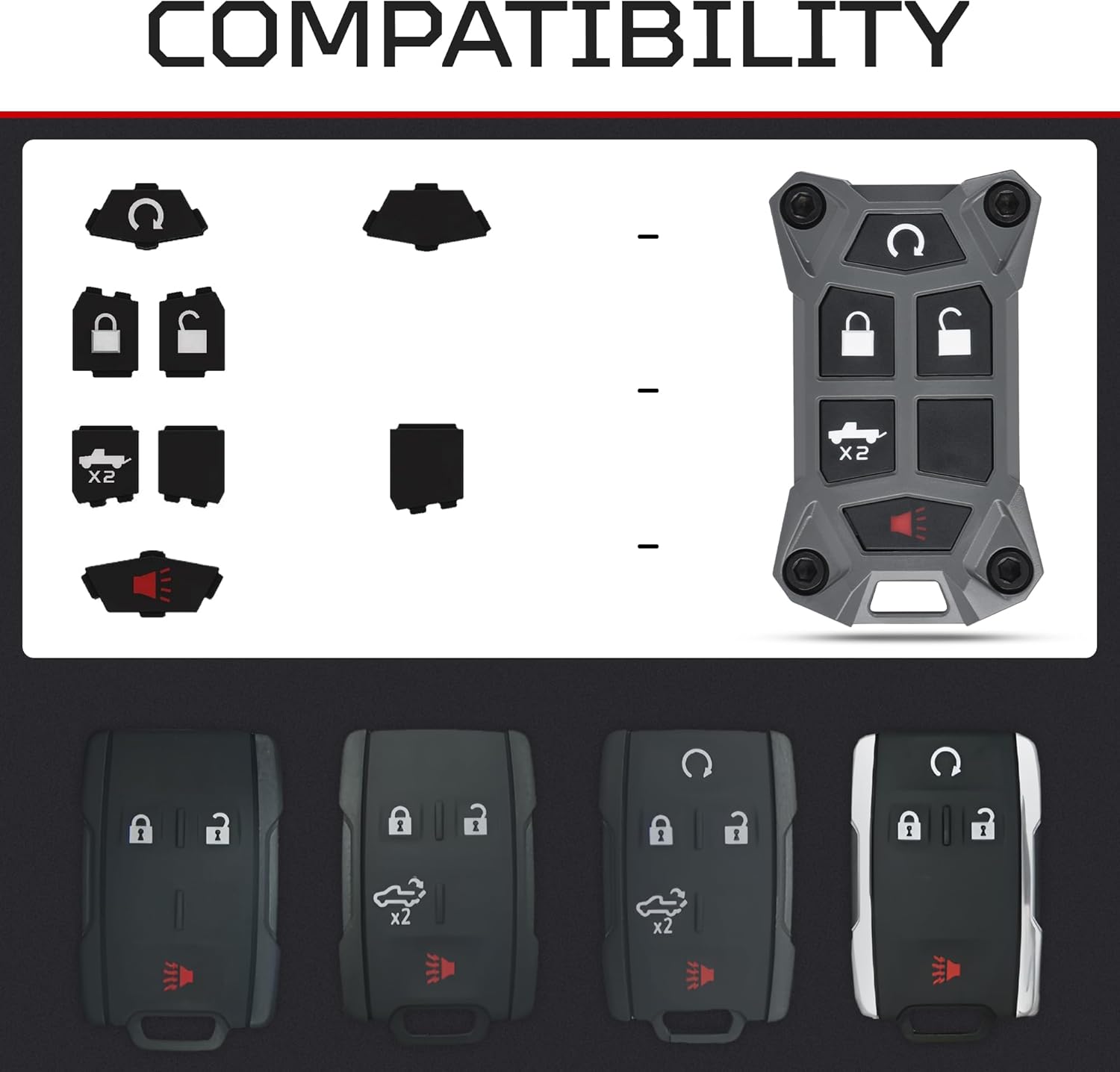 AJT DESIGN V1.5 Chevy Key Fob Replacement Case for Silverado, GMC Sierra 2014–2021 | Chevy Colorado, GMC Canyon 2013–2022 | USA Made Rugged Chevy Key Fob Case Shell | Gray