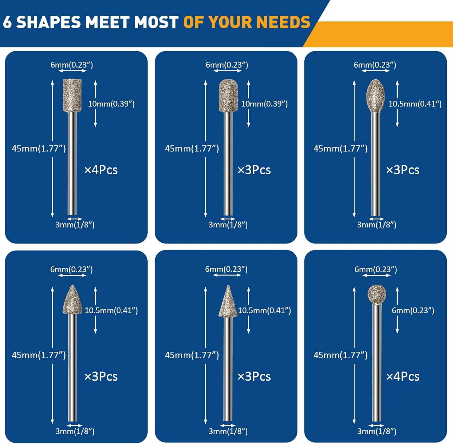 20Pcs 120 Grit Diamond Grinding Bits Compatible with Dremel Rotary Tool with 1/8" Shank Diamond Drill Bits for Stone Glass Carving Engraving DIY Grinding Polishing