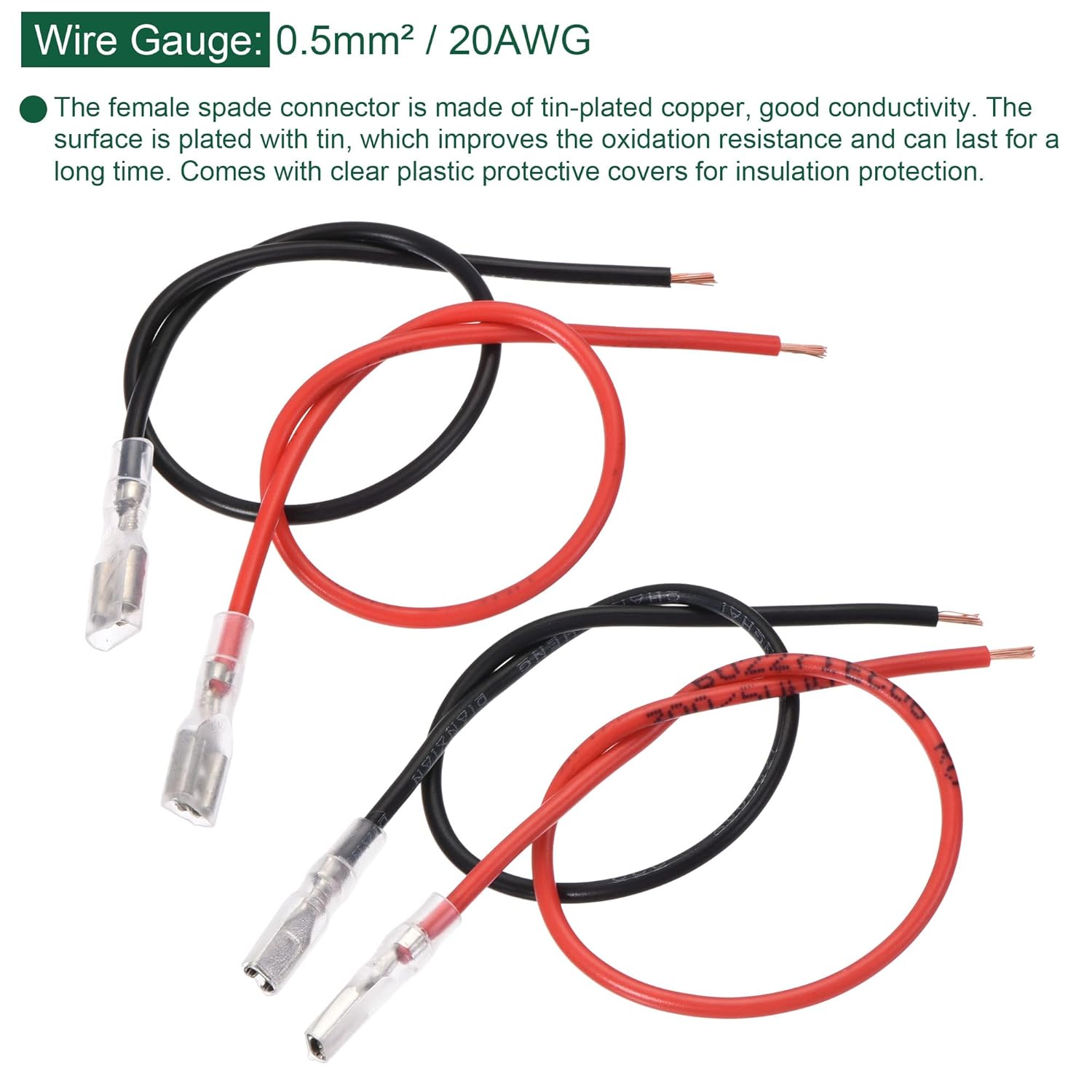 Generic Female Spade Crimp Terminal 2.8mm 4.8mm with Insulating Sleeve 20cm 20 AWG Wire Red Black Assortment Kit for Lamp Switch, Set of 5