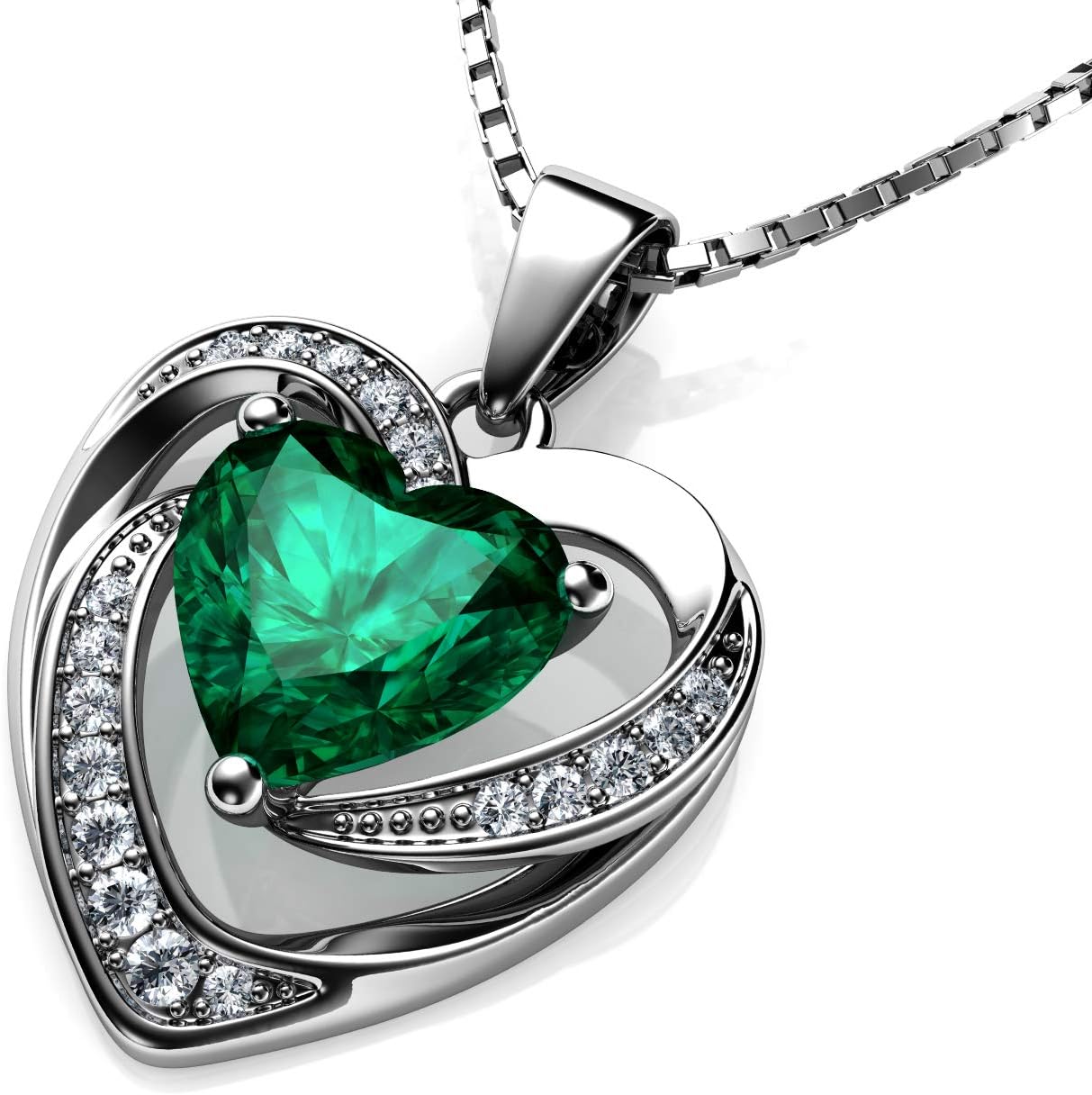 Crystal Heart Necklace โ 925 Sterling Silver, Cubic Zirconia Pendant, Rhodium Plated Jewellery for Women
