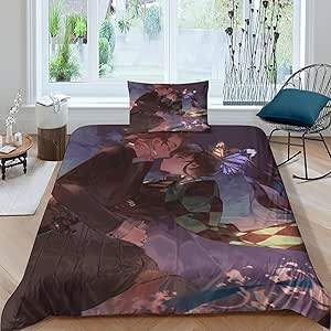 Parure De Lit Demon Slayer Imprimée 3D - Microfibre Douce - Housse De Couette 200x200cm + 2 Taies