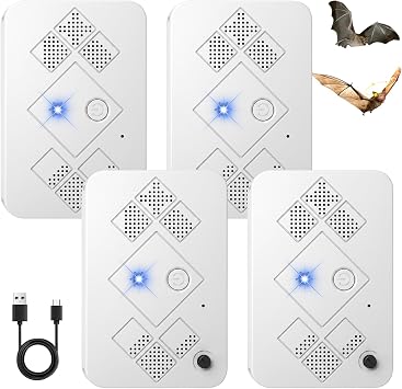 2026 Bat Fortress Mini Repeller Indoor Deterrent Adjustable Ultrasonic Bat Repellent Devices Outdoor Battery Operated Bat Repellent Keep Bats Away from Attic Eaves, Friendly to Human & Pet 4Pack