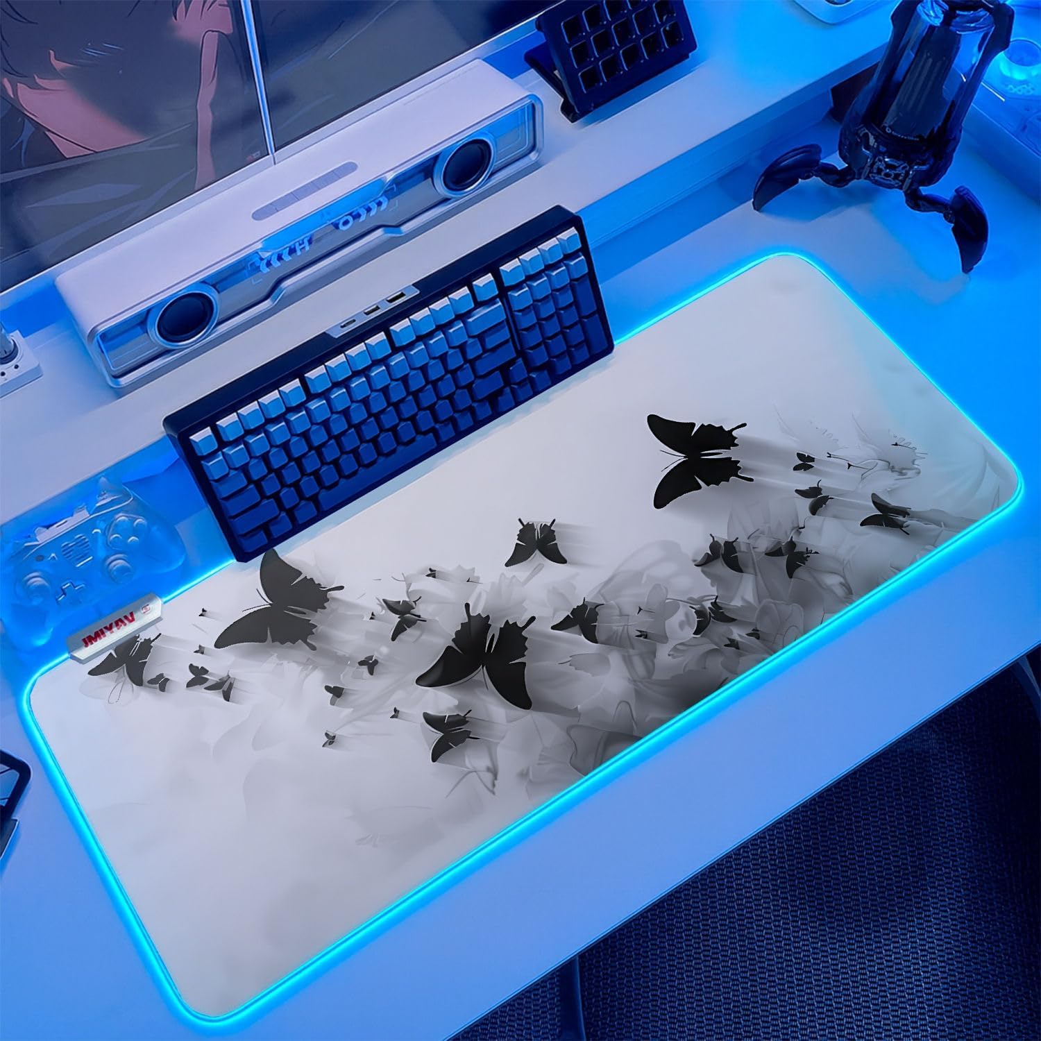 JMIYAV White RGB Gaming Mouse Pad 31.5x12 Inch PC XL Large Extended Glowing Led Light Up Desk Pad Non-Slip Rubber Base Computer Cute Mousepad Mat Desk Accessories Gaming Setup 74-3891