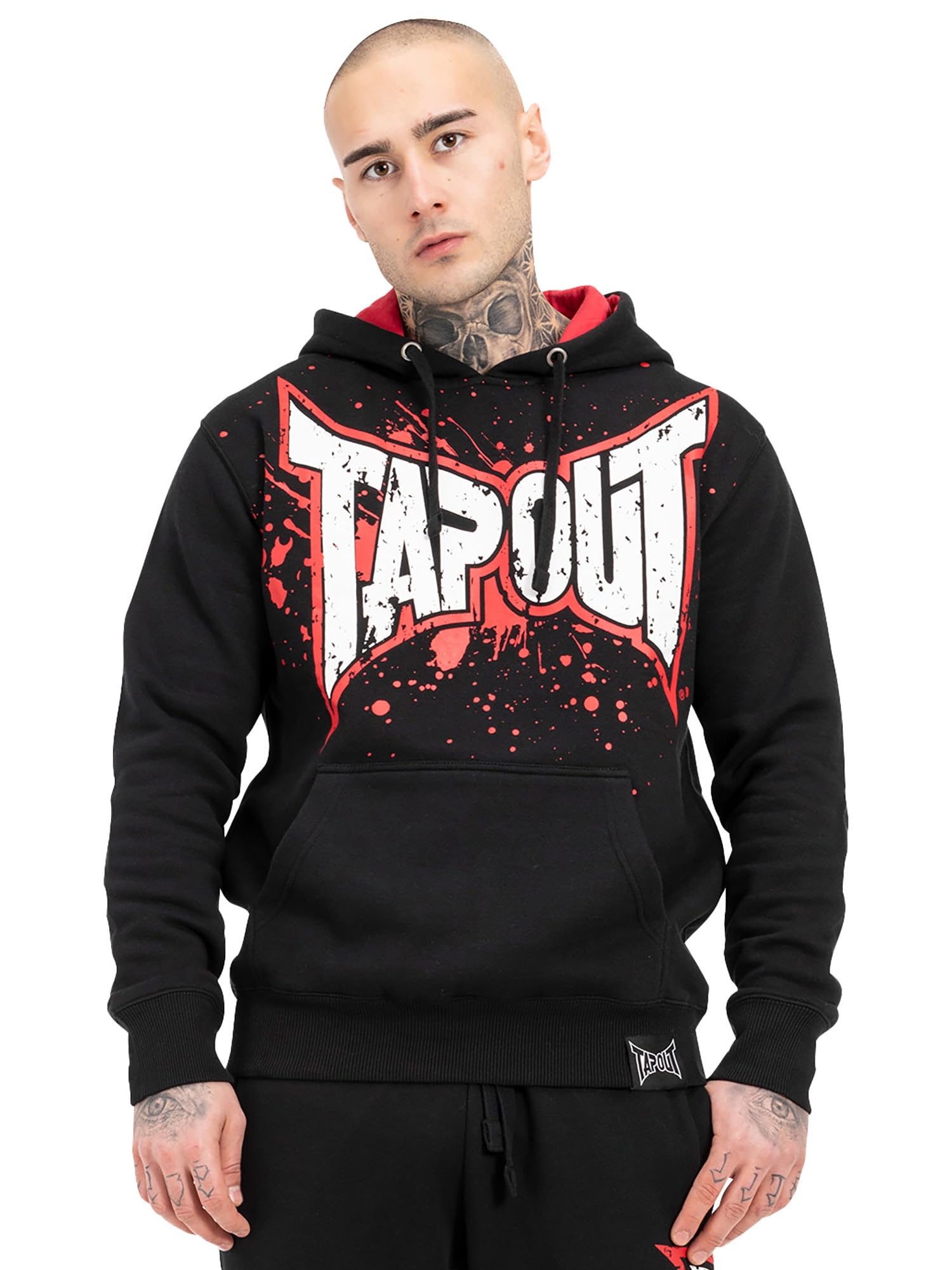 Tapout Men's Splashing Hoodie Hooded Sweatshirt, Black/Red/Ecru, S