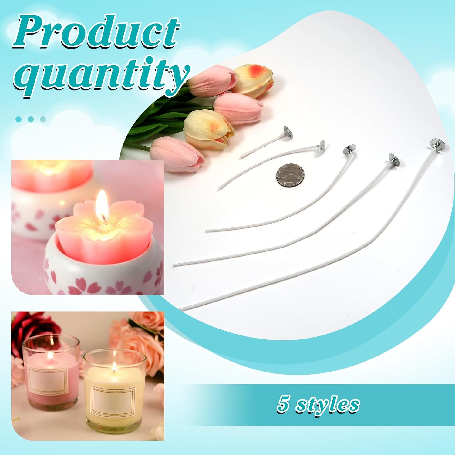 250pcs Candle Wicks for Candle Making 2 4 6 8 10 Inches Low Smoke Pre-Waxed Cotton Wicks Making Supplies DIY