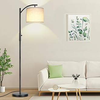 ROTTOGOON Dimmable Floor Lamp, Arc Floor Lamps for Living Room, Stepless Dimming Modern Standing Lamp with Linen Shade, Tall Lamp for Bedroom Office Dining Room- Black