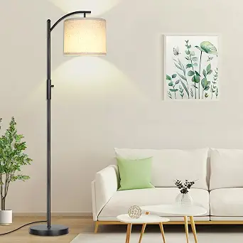 Dimmable Arc Floor Lamp with Linen Shade - Black