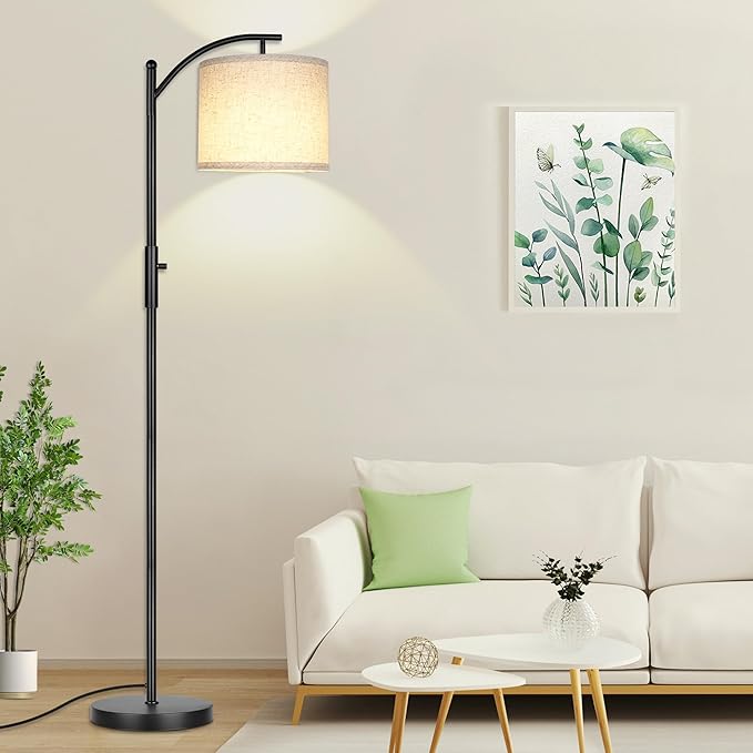 ROTTOGOON Floor Lamp for Living Room, 4 Color Temperature LED Floor Lamp with Remote Control & Foot Switch, LED Bulb Included, Modern Standing Lamp for Bedroom, Study Room, Office - Black