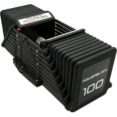 PowerBlock Pro 100 Adjustable Dumbbell, Sold As A Single Unit 5-100 lb Dumbbell – Durable Steel Build, Innovative Workout Equipment, Strength Training