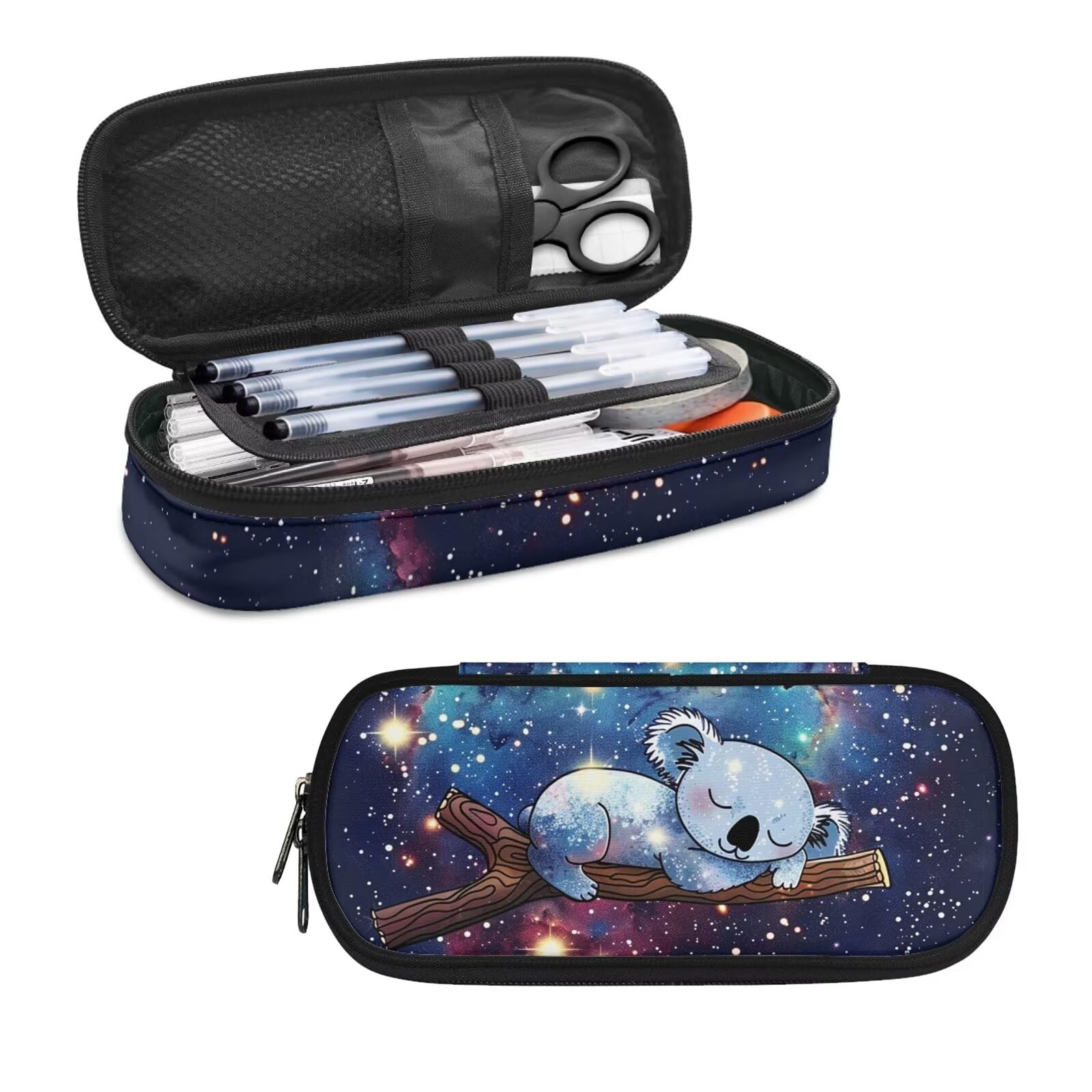 Galaxy Koala Pencil Case for Girls Boys Kids Pencil Bag Pen Holder Pen Box Storage Pouch Stationery Organzier Aesthetic School Supplies Women Cosmetic Bag for School Home Desk