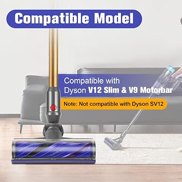 Upgraded Anti-Tangle Motorbar Replacement Brush Head Compatible with Dyson V12 Detect Slim / V9 Motorbar Cordless Vacuum Cleaners, Lightweight Hardwood & Carpet Floor Attachment