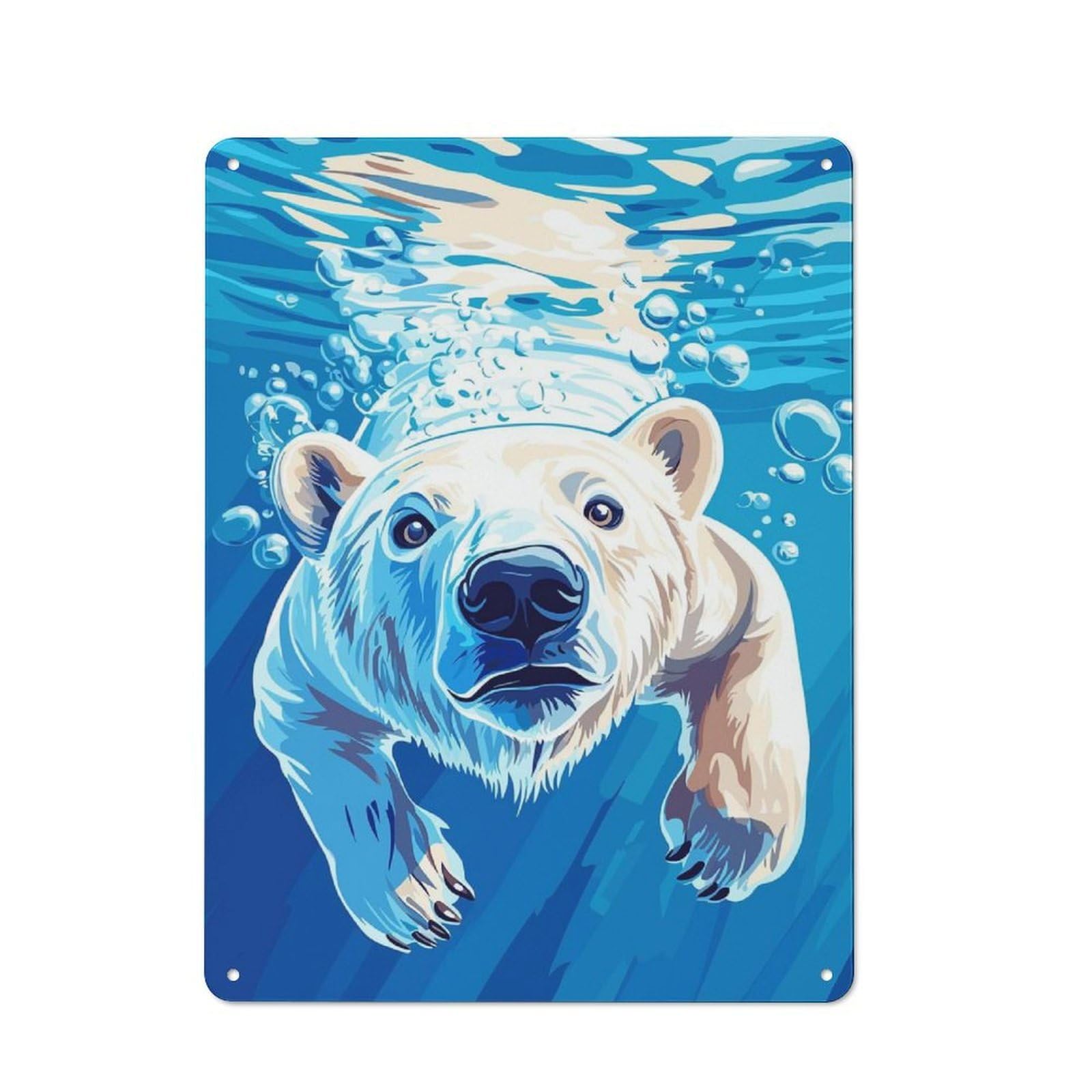 Junmoney Style-11 Rustic Metal Sign 40X30cm Featuring Polar Bear Swimming Underwater Illustration For Hallway Wall, A Decorative Gift For A Newly Furnished Hallway