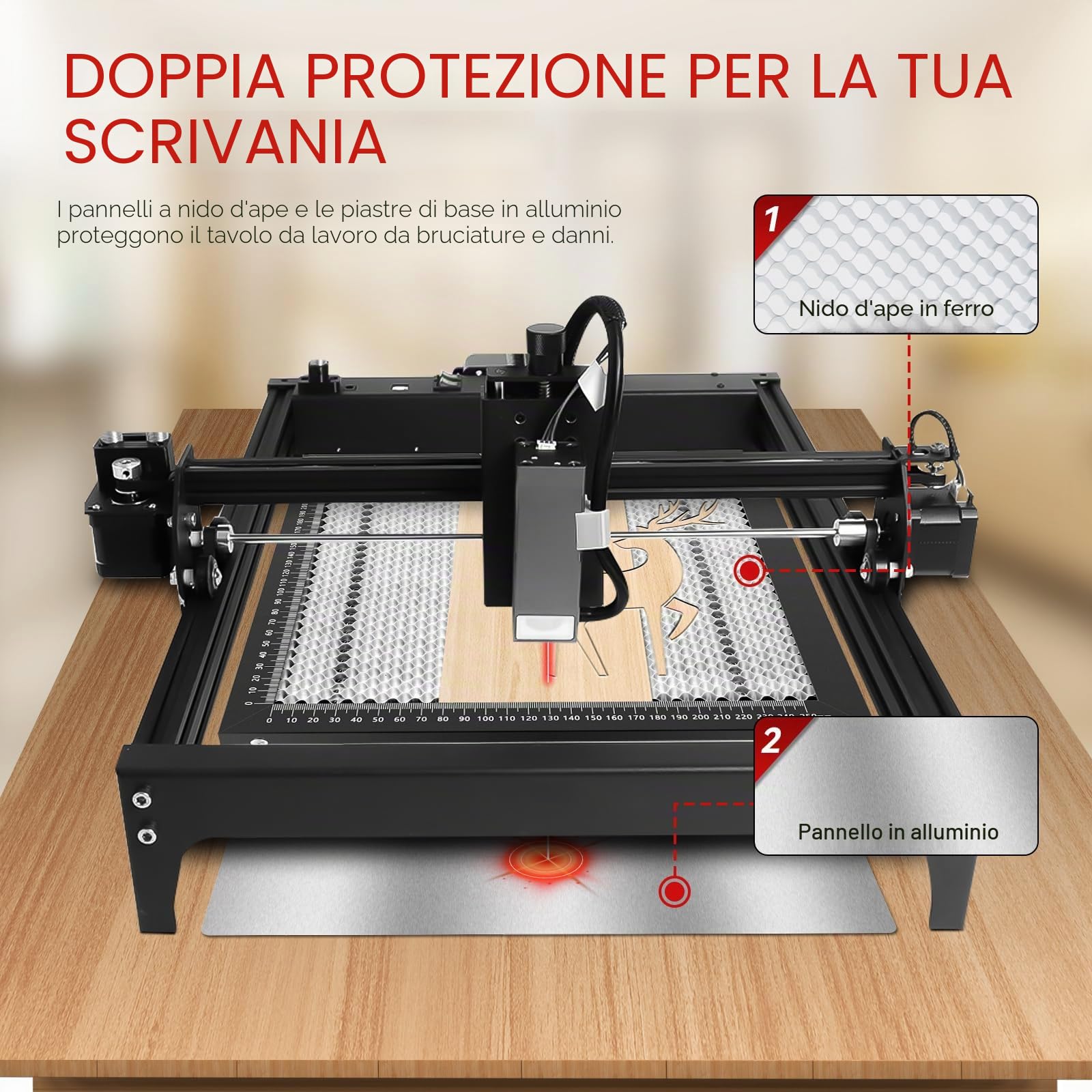 Tavolo a Nido d'Ape 500x500mm per Incisore Laser, Piattaforma di Lavoro Laser con Piastra in Alluminio, Rapida Dissipazione del Calore e Protezione Tavolo