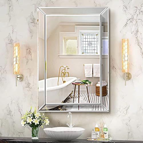 Miniatura 8 de Pregaspor Espejo en espejo de pared para baño, 16 x 24 pulgadas, rectangular, sin marco, espejos de tocador de baño para pared, espejos de borde