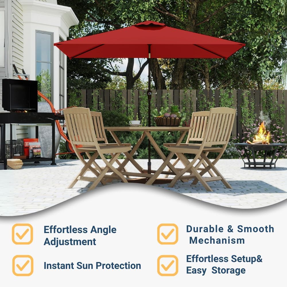 6.5' x 10' rectangular patio umbrella large outdoor market umbrella w/uv protection, push button tilt and crank lift, rectangle table umbrella for garden, deck, pool, patio, red
