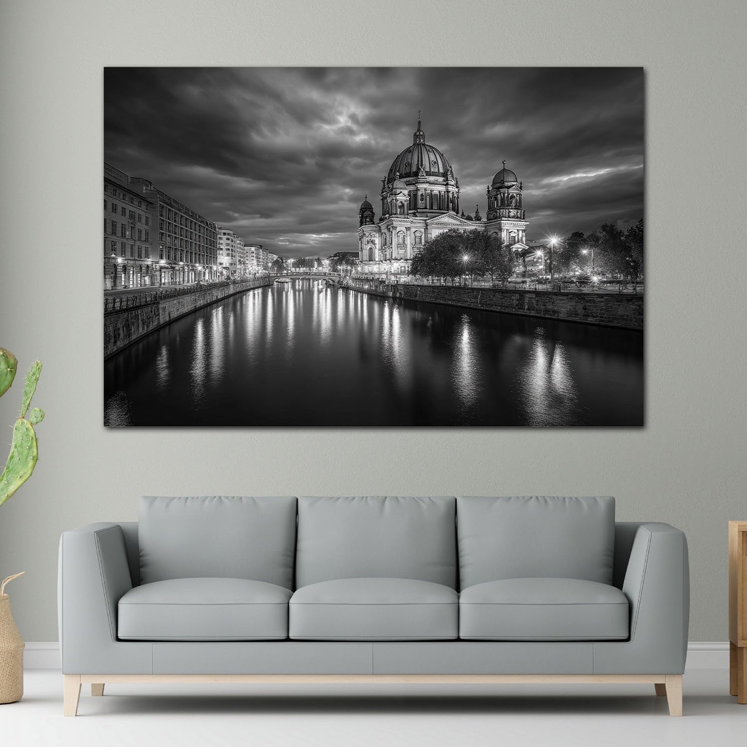 ARTEDinoi Berliner Dom Spree Wolken Spiegelung schwarz weiß Leinwandbild XL | Berliner Dom mit Kuppel an der Spree