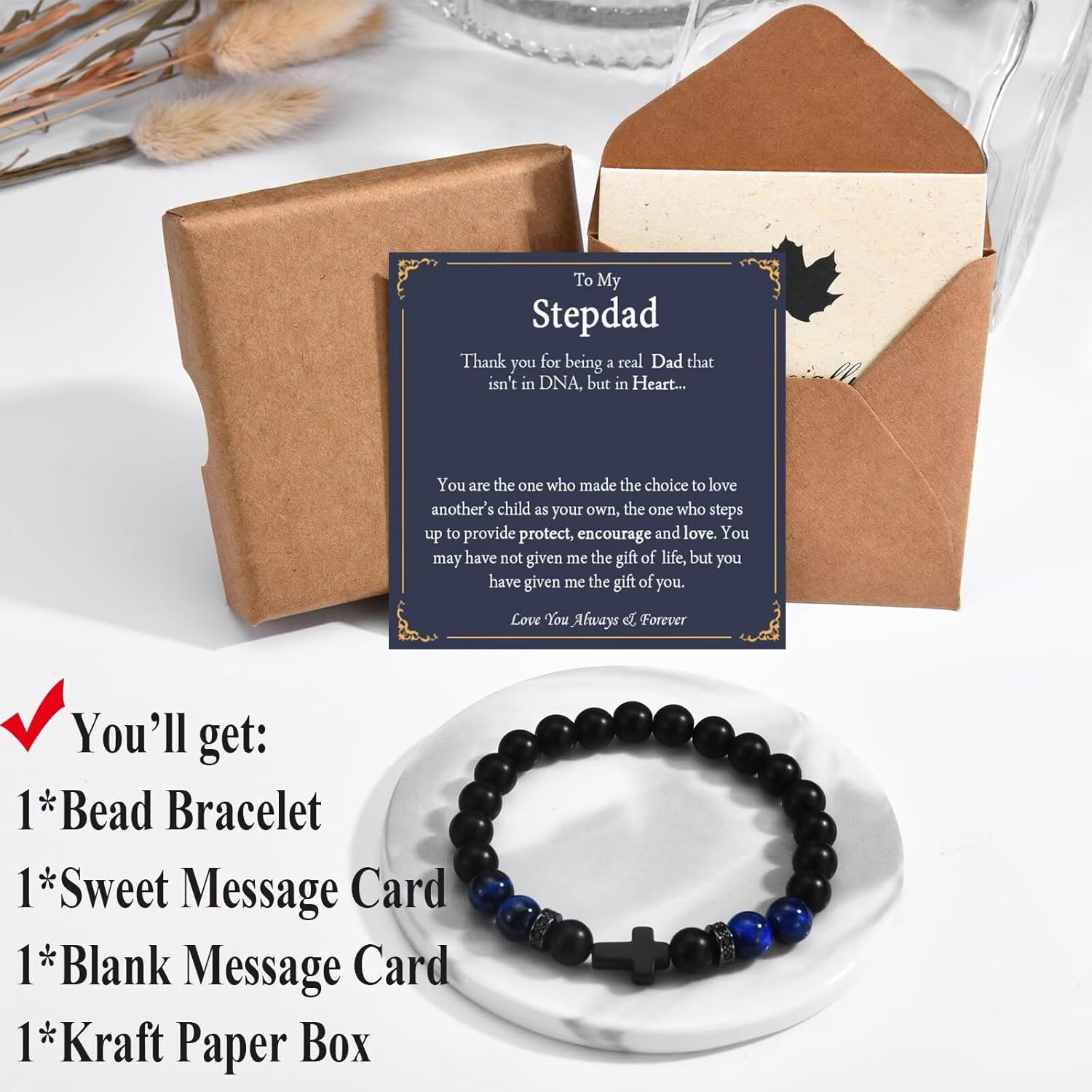 Fathers Day Gift for Bonus Dad, Stepdad, Grandpa, Daddy, Boyfriend's Dad Beaded Bracelet for Him on Birthday, Christmas - Image 6