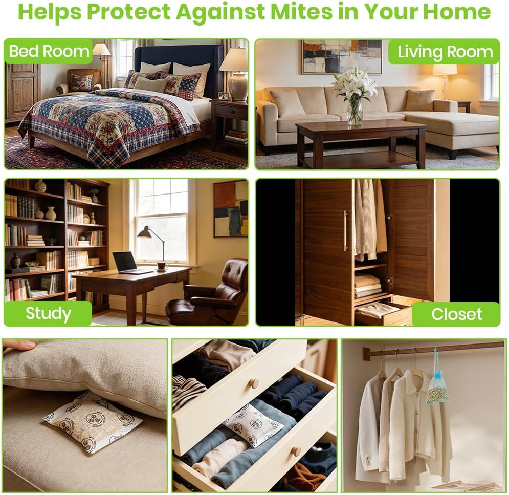 15 Pack Mite Repellent Pouches for Dust Mites and Other Household Mites, Powerful Anti-Mite Bags for Mattress, Carpet & Sofa Mites Repelling, Natural Dust Mite Killer Kid & Pet Safe for Mite Control