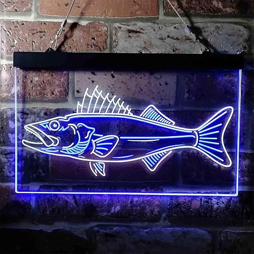 Miniatura 2 de ADVPRO Walleye Fish Camp Man Cave - Letrero de neón LED de doble color, blanco y azul, 16 x 12 pulgadas st6s43-i3732-wb