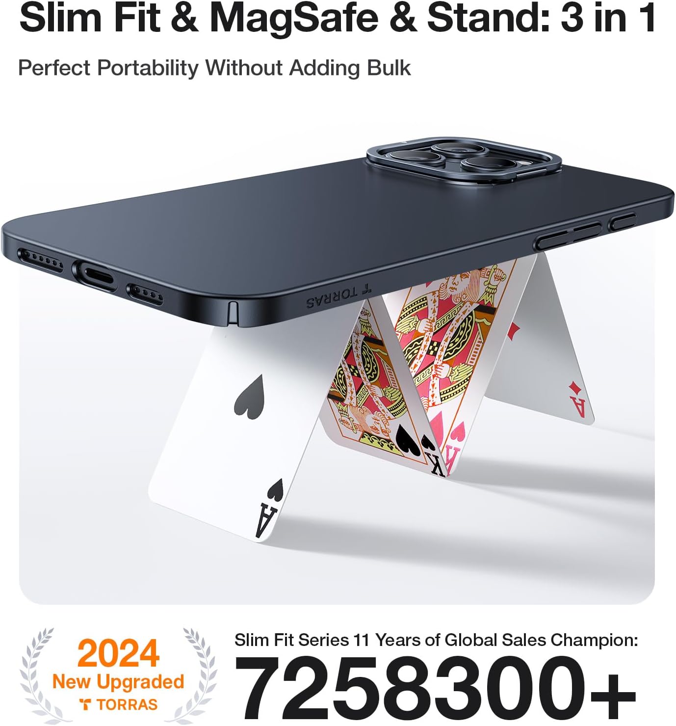 TORRAS Magnetic Slim Fit for iPhone 16 Pro Case with Stand, Compatible with MagSafe, Built-in Stash Stand, Ultra Thin 16 Pro Case, Lightweight Anti-Scratch Matte Hard Phone Case 6.3 inch, Black