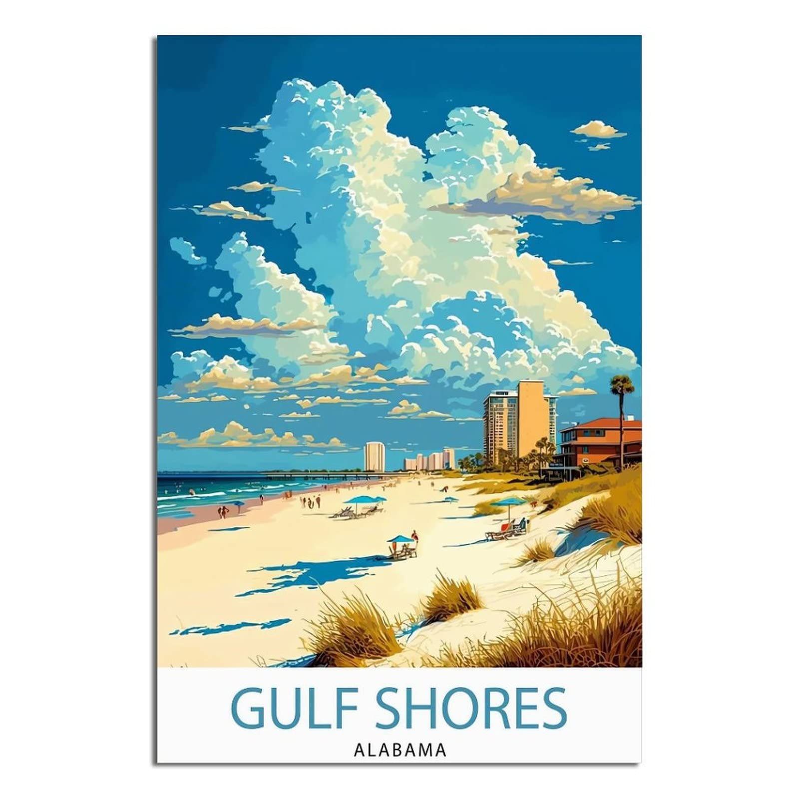 Gulf Shores Alabama Vintage Travel Posters 08x12inch(20x30cm) Canvas Print for Living Room, Bedroom, Dorm, Home, Office Wall Decoration