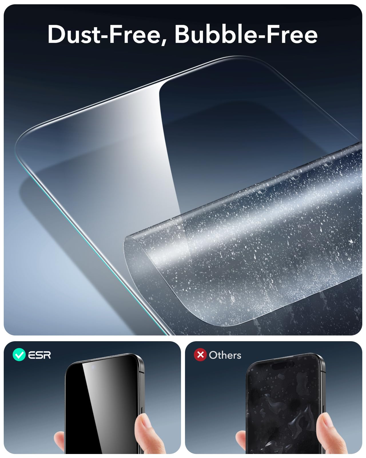 ESR Pellicola Vetro per iPhone 16 Pro, Vetro temperato 9H+, Zero bolle e polvere, Protezione di grado militare, Durevole con strumento di installazione facile, 3 Confezioni