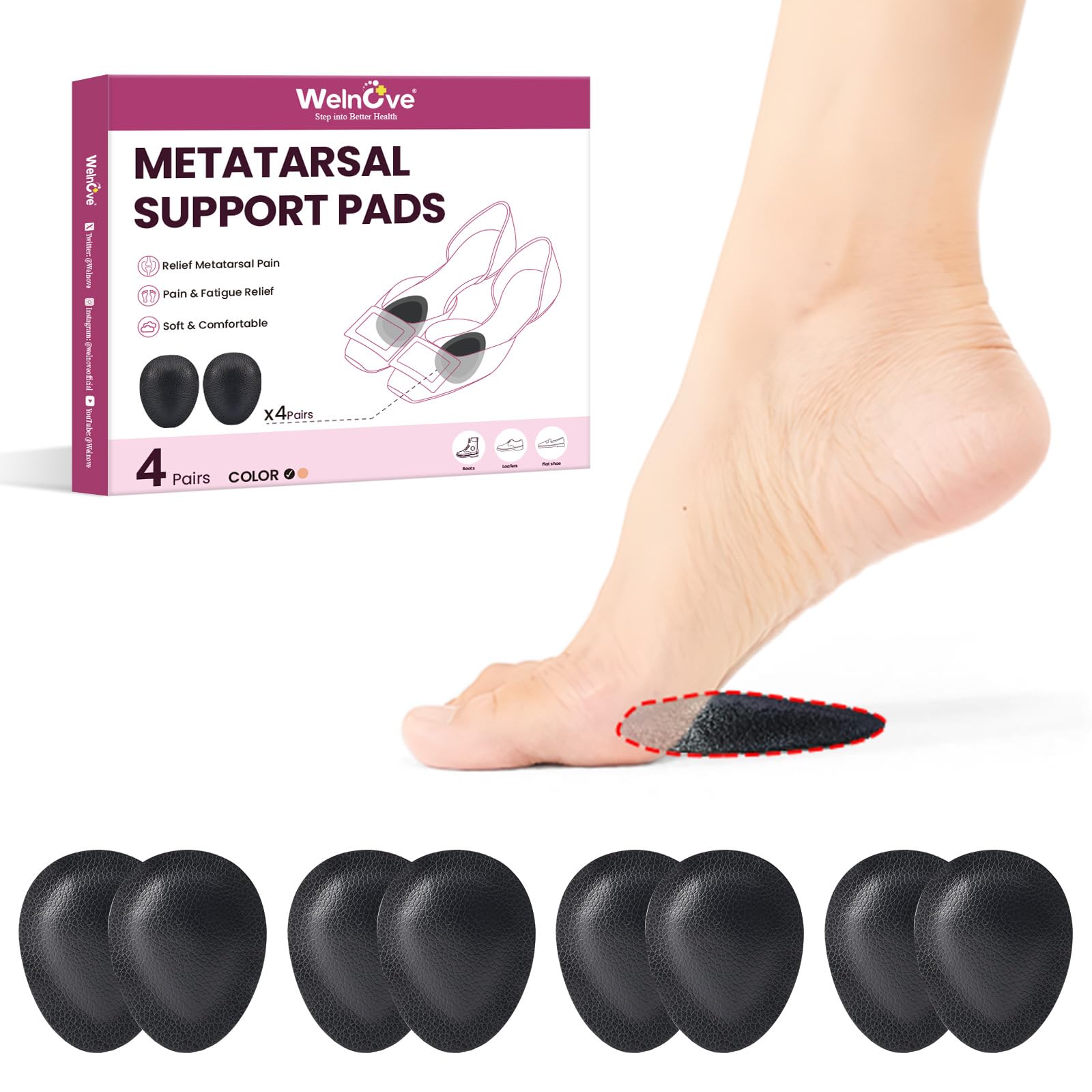 Cuscinetti Metatarsali Welnove Unisex a Goccia - Cuscinetti in Pelle per la Pianta del Piede e Supporto dell'Avampiede - Solette Morbide per la Pianta del Piede per Metatarsalgia (S)