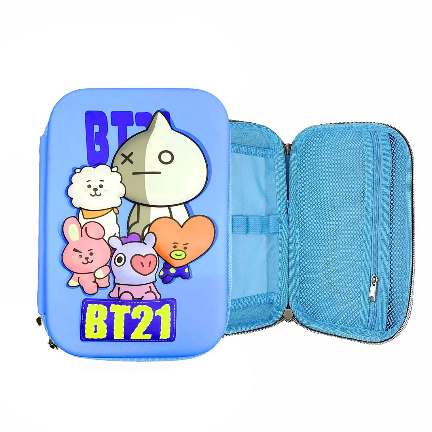 JUST NIDZ BT-21 EVA Embossed Pencil Box Cute 3D Large Capacity Pencil Pouch Hardtop Case Pouch Organizer for Girls Boys Kids School Stationery Large Pouch for Kids for School Return Gift for Kids