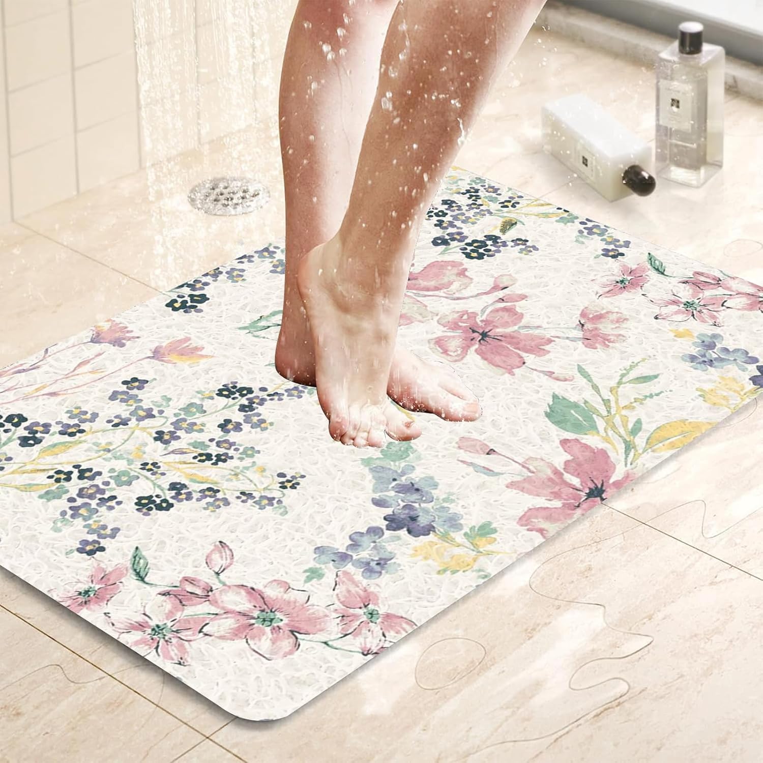 MiZuH Bath Mat Rug 47x59in 4x5ft PVC Loofah Anti-Slip Bathroom Rug Bathroom Mat Quick Dry Machine Washable Bath