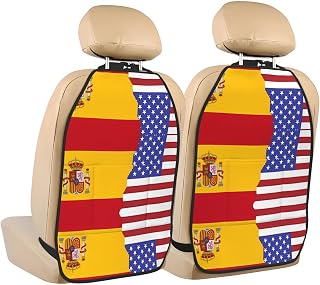American Spain Flag Printed Car Seat Kick Protector, Child Kick Protection Mat, Car Interior Storage Mat