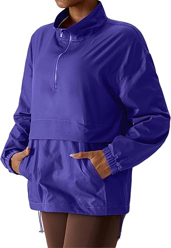 Womens Half Zip Pullover Sweatshirts, Oversized Workout Long Sleeve Waterproof Quick-Drying Athletic Windbreaker