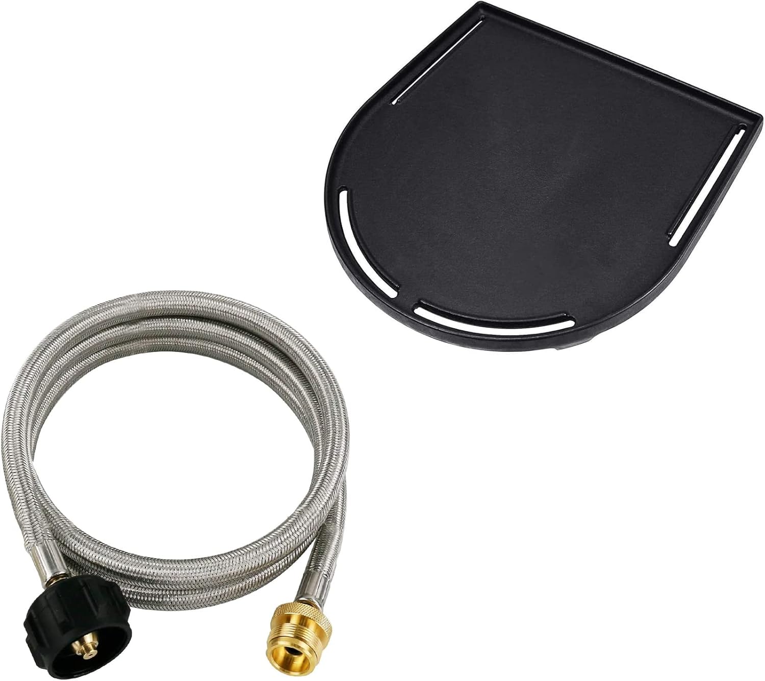 Uniflasy Cast Iron Half Grill Cooking Griddle 1lb to 20lb Propane Hose Adapter, Durable Stainless Braided Camp Propane Tank Connects Hose for Coleman RoadTrip Swaptop Grills LX LXE LXX