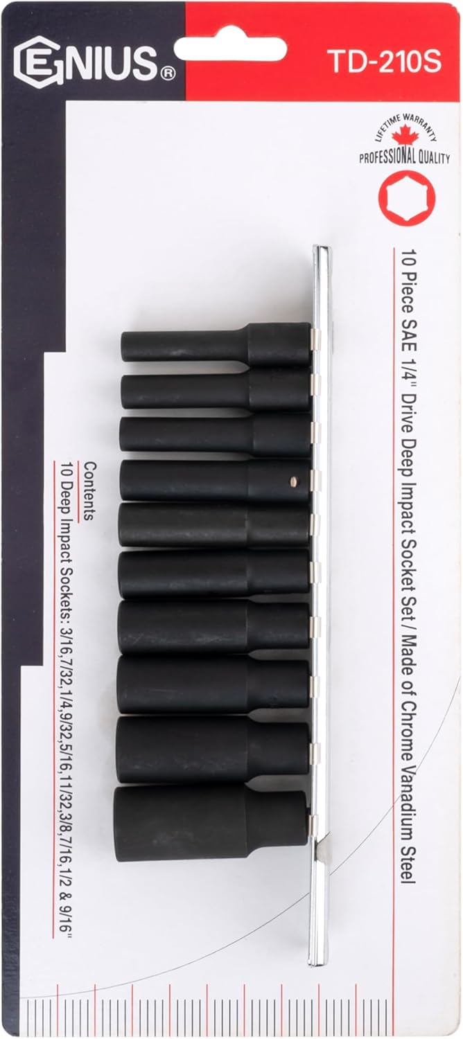 Genius Tools 10 Piece 1/4" Dr. SAE Deep Impact Socket Set TD-210S