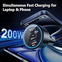 Vista 2 de USB C Car Charger Fast Charging 200W, Dual PD 100W Type C Car Charger, PD3.0/QC4.0/PPS Cigarette Lighter Adapter for iPhone 16/15/14/13/12, Galaxy