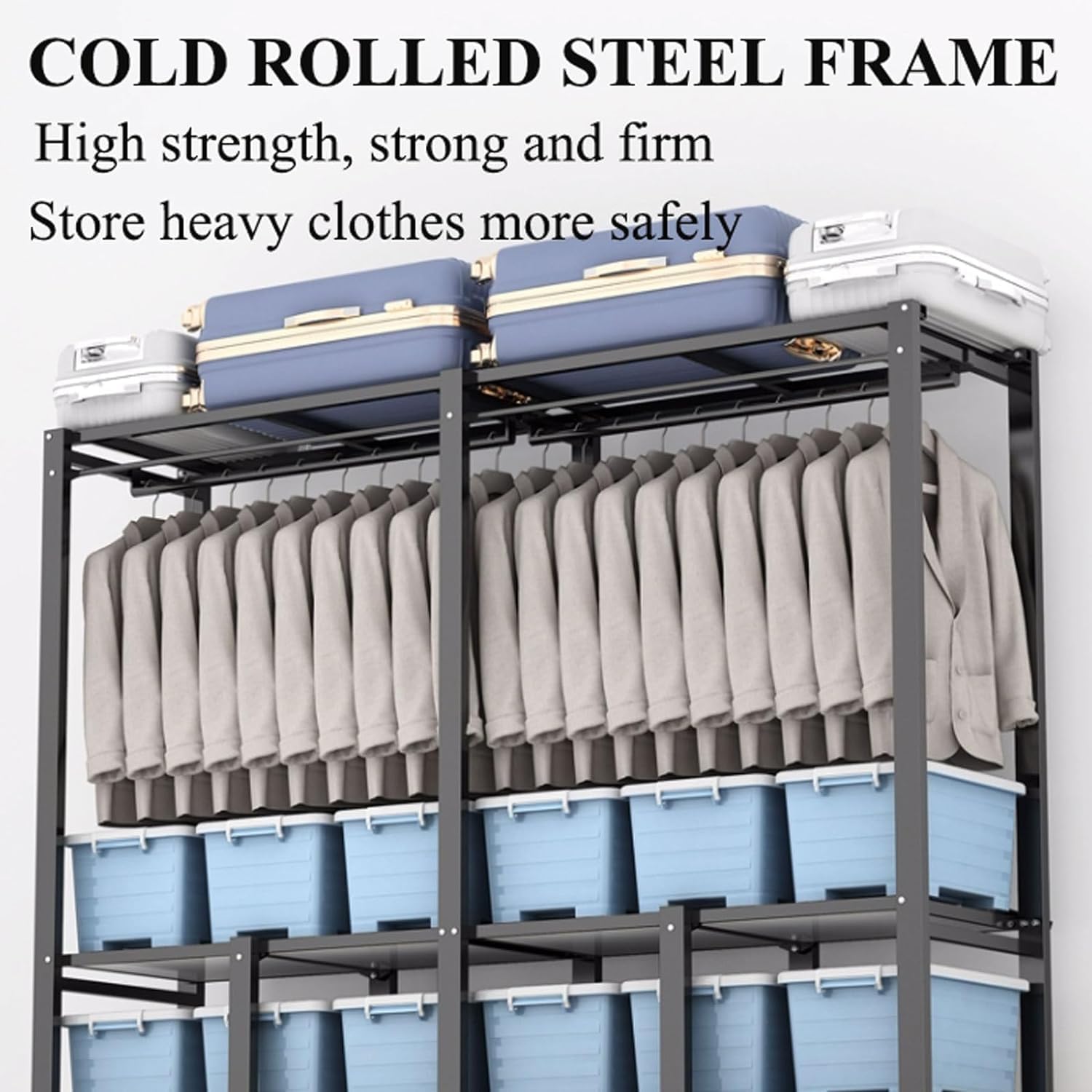 Clothing Wardrobe Large Closet Steel Clothes Closet Portable Wardrobe Closet Foldable Closet 170cm/192cm/220cm for Bedroom Wardrobe Closet Spacious