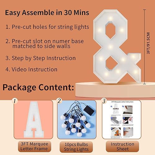 Miniatura 5 de Letras iluminadas de marquesina de 3 pies, letras grandes de marquesina, marco de globo de mosaico, letra grande para decoración de compromiso,